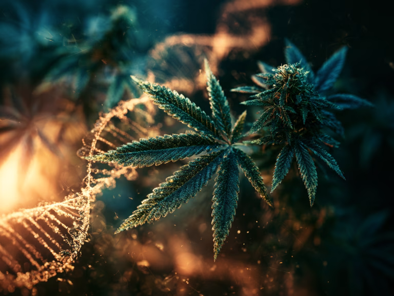 Cannabis Genetik mit einem DNA Strang